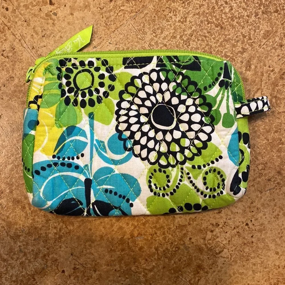 Vera Bradley lime’s up green floral print mini plastic‎ lined makeup bag